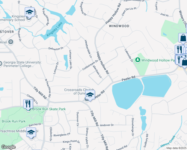 map of restaurants, bars, coffee shops, grocery stores, and more near 2398 Maclaren Circle in Doraville