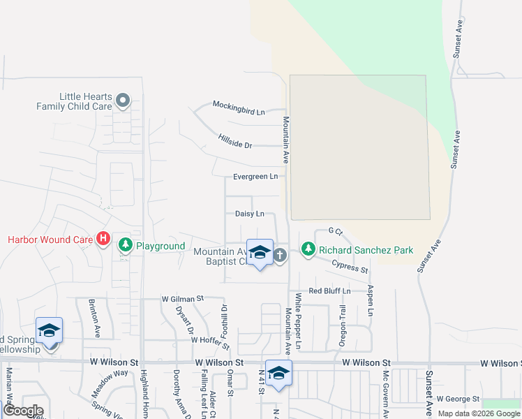 map of restaurants, bars, coffee shops, grocery stores, and more near 4103 Daisy Lane in Banning