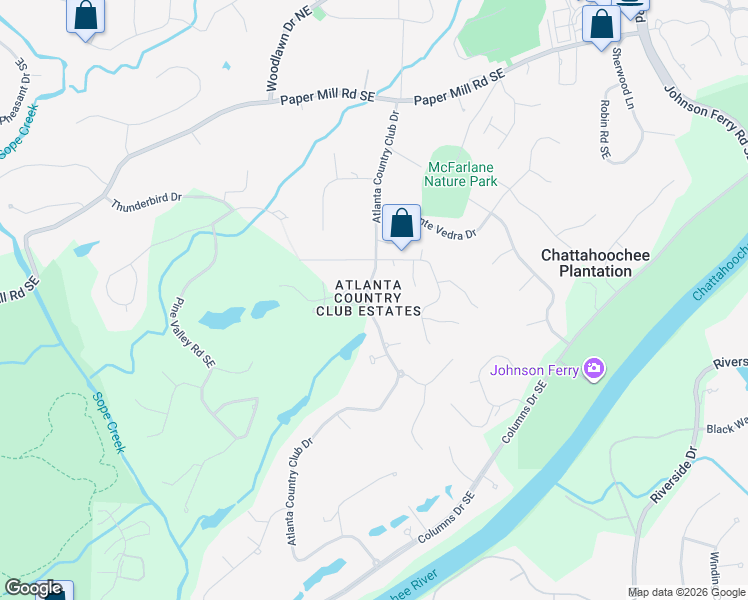 map of restaurants, bars, coffee shops, grocery stores, and more near 459 Atlanta Country Club Drive in Marietta