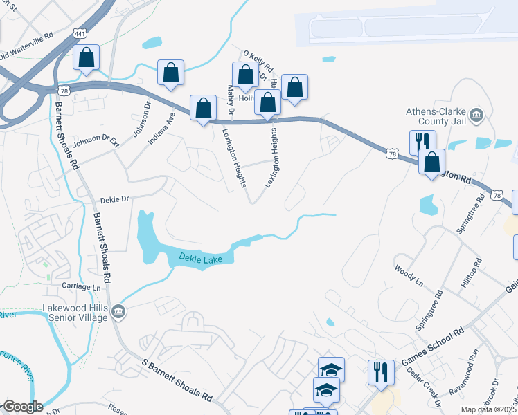 map of restaurants, bars, coffee shops, grocery stores, and more near 306 Lexington Heights in Athens