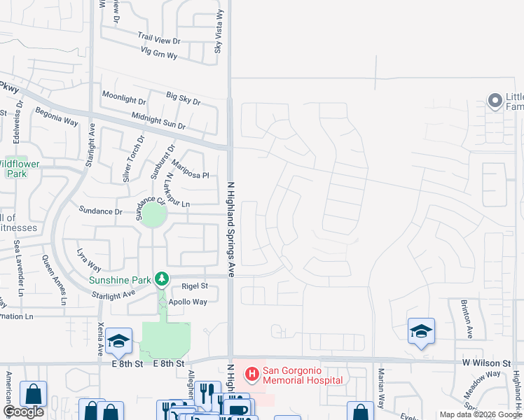 map of restaurants, bars, coffee shops, grocery stores, and more near 1613 Coolwater Way in Banning