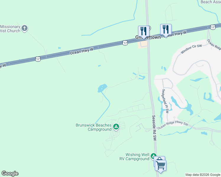 map of restaurants, bars, coffee shops, grocery stores, and more near 7252 Farm Loop Path Southwest in Sunset Beach