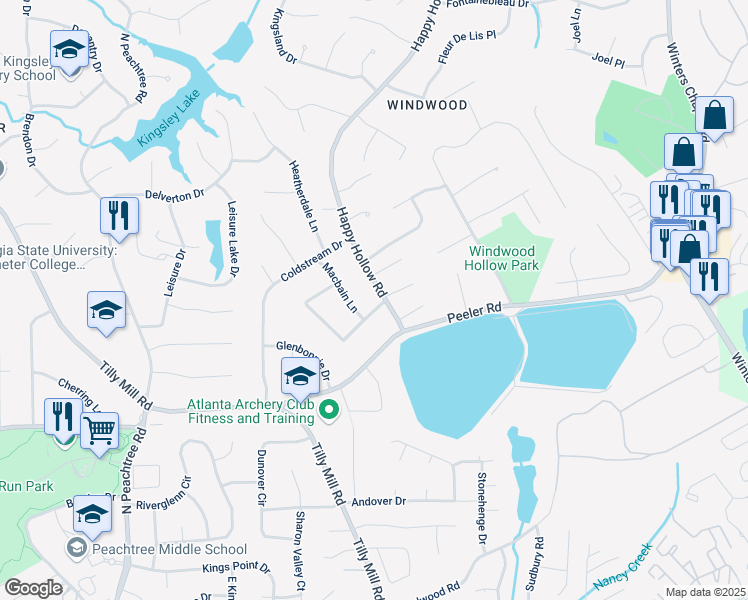 map of restaurants, bars, coffee shops, grocery stores, and more near 2542 Maclaren Circle in Doraville