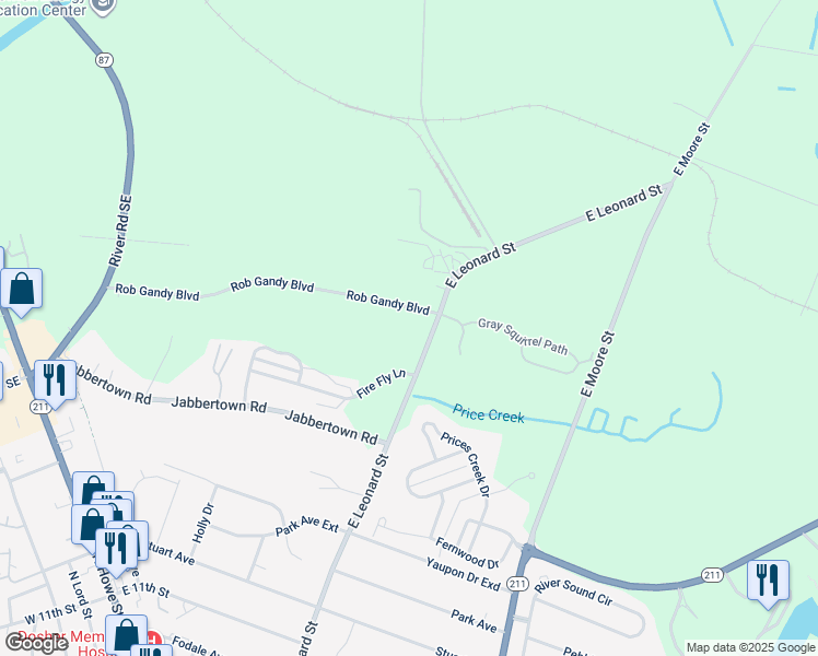 map of restaurants, bars, coffee shops, grocery stores, and more near 1125 East Leonard Street in Southport