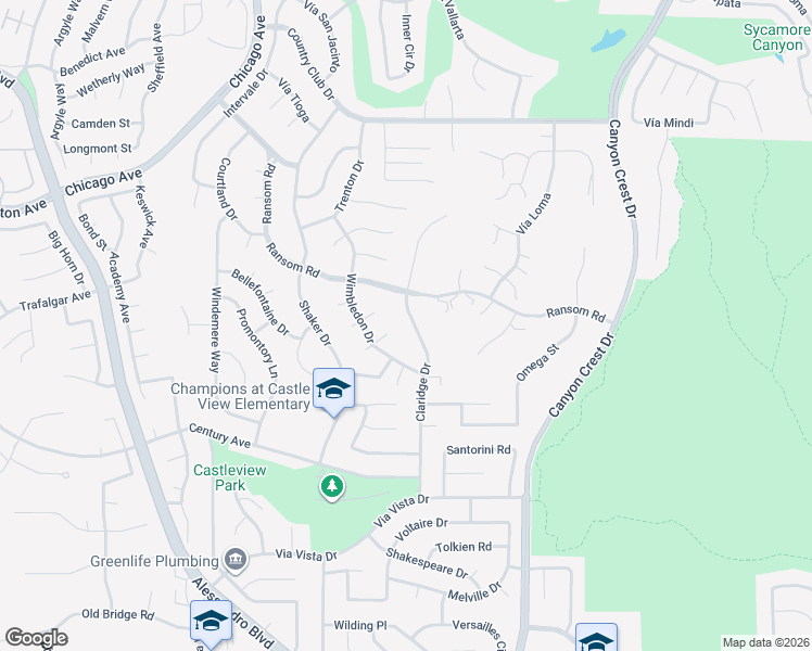 map of restaurants, bars, coffee shops, grocery stores, and more near 6131 Claridge Drive in Riverside