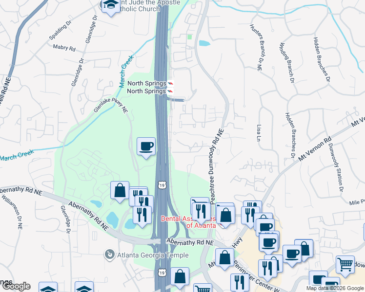map of restaurants, bars, coffee shops, grocery stores, and more near 509 Abingdon Way Northeast in Atlanta
