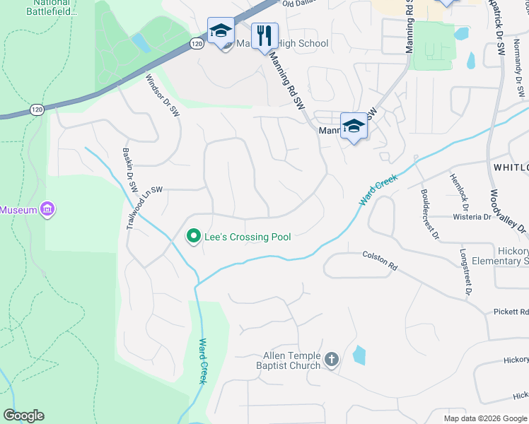 map of restaurants, bars, coffee shops, grocery stores, and more near 1033 Chestnut Hill Circle Southwest in Marietta