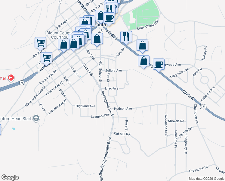 map of restaurants, bars, coffee shops, grocery stores, and more near 203 Lilac Avenue in Oneonta