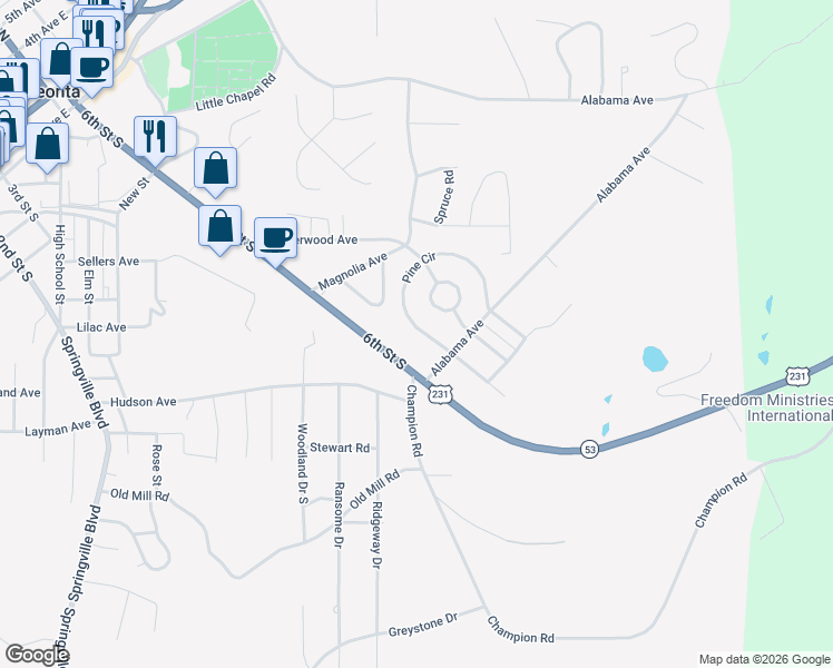 map of restaurants, bars, coffee shops, grocery stores, and more near 7 Pine Circle in Oneonta