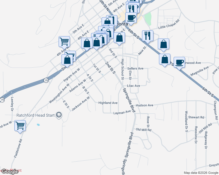 map of restaurants, bars, coffee shops, grocery stores, and more near 607 Self Court in Oneonta