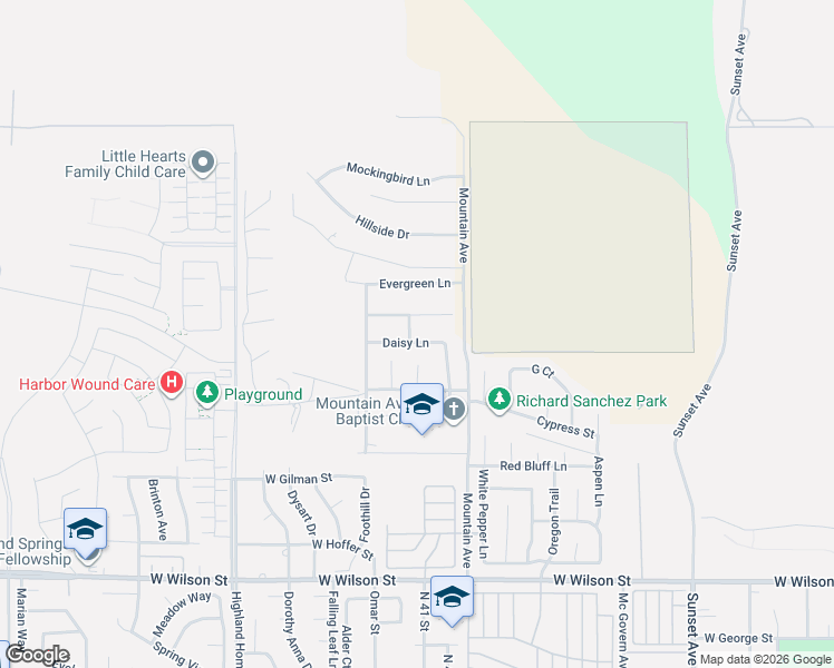 map of restaurants, bars, coffee shops, grocery stores, and more near 4129 Daisy Lane in Banning