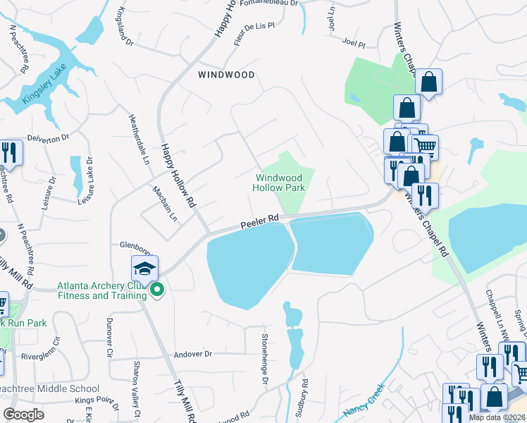 map of restaurants, bars, coffee shops, grocery stores, and more near 2850 Peeler Road in Doraville