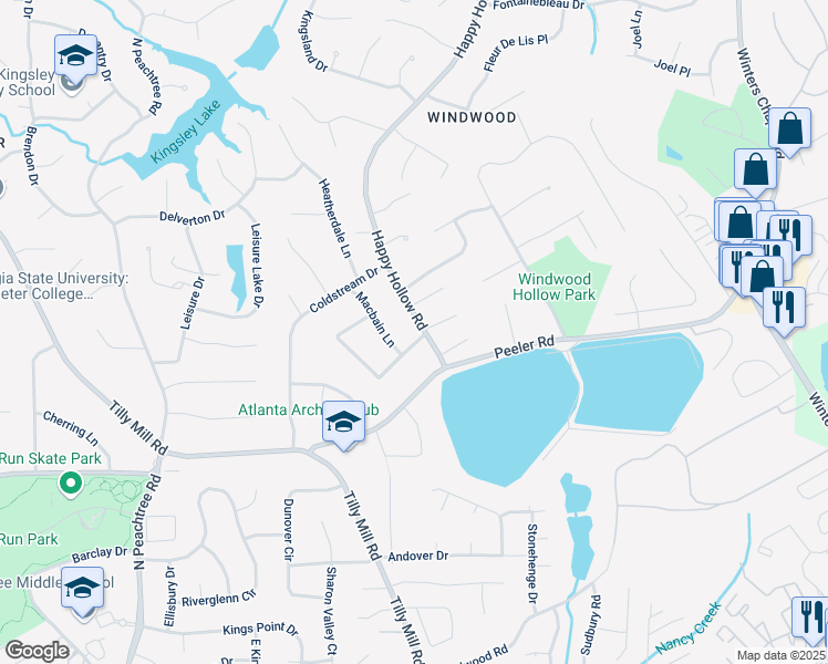 map of restaurants, bars, coffee shops, grocery stores, and more near 2542 Maclaren Circle in Doraville