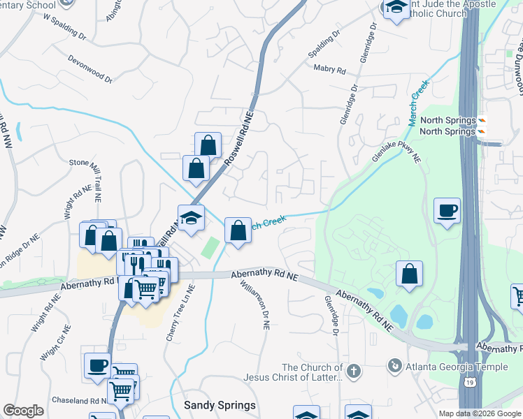 map of restaurants, bars, coffee shops, grocery stores, and more near 6851 Roswell Road in Atlanta