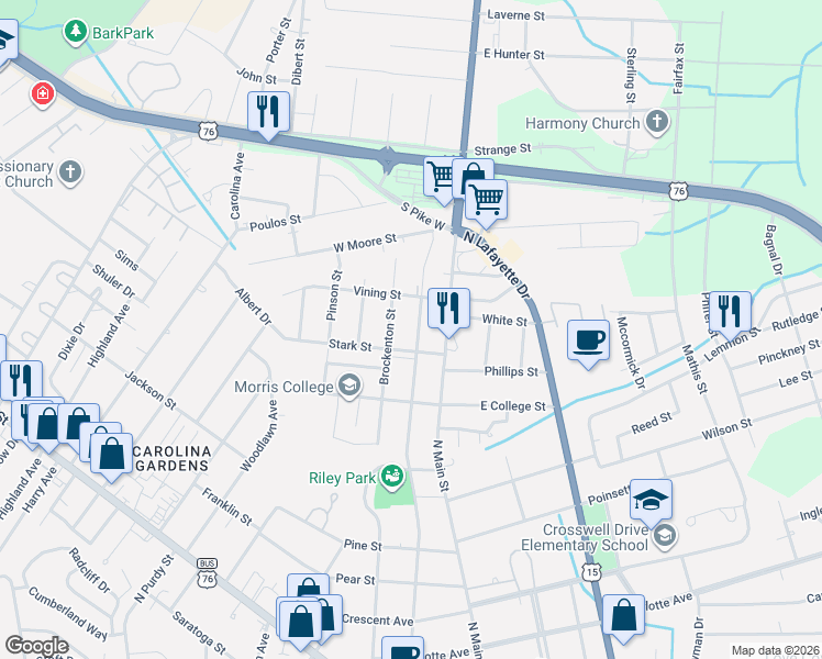 map of restaurants, bars, coffee shops, grocery stores, and more near 608 Brown Street in Sumter