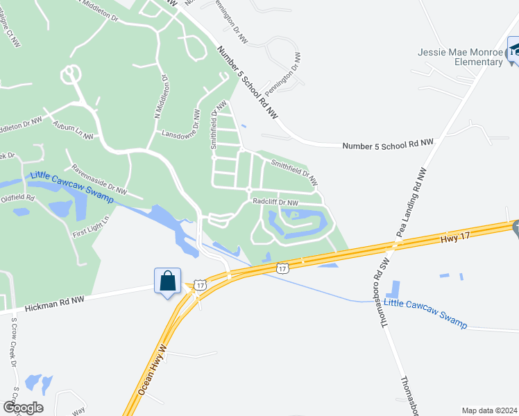 map of restaurants, bars, coffee shops, grocery stores, and more near 8855 Radcliff Drive Northwest in Calabash