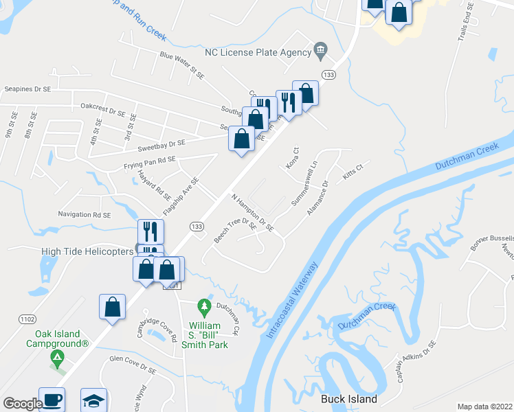 map of restaurants, bars, coffee shops, grocery stores, and more near 4848 Tobago Drive Southeast in Southport