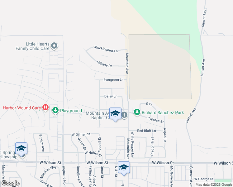 map of restaurants, bars, coffee shops, grocery stores, and more near 4103 Daisy Lane in Banning