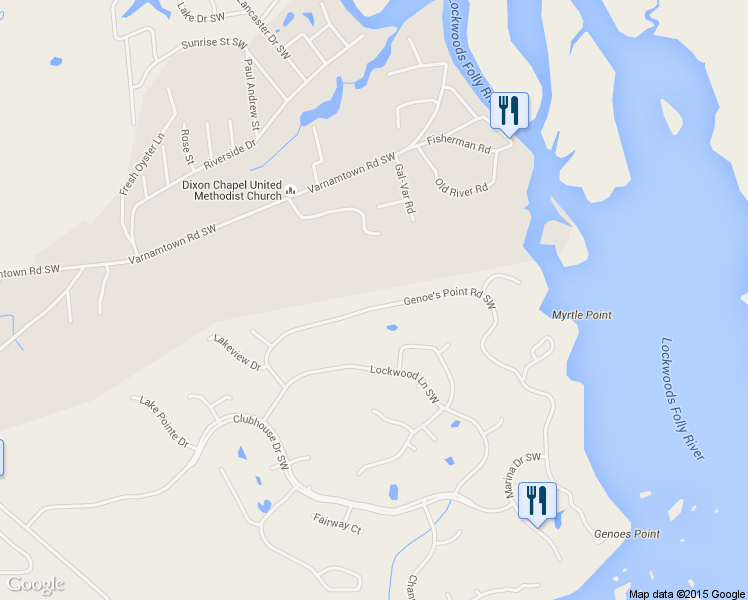 map of restaurants, bars, coffee shops, grocery stores, and more near 416 Genoe's Point Road Southwest in Supply