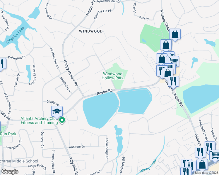 map of restaurants, bars, coffee shops, grocery stores, and more near 2850 Peeler Road in Doraville