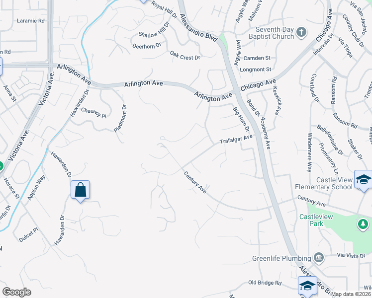 map of restaurants, bars, coffee shops, grocery stores, and more near 2255 Black Oak Place in Riverside