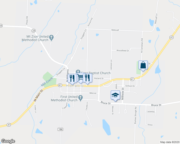 map of restaurants, bars, coffee shops, grocery stores, and more near 405 Stuben Street in Horatio