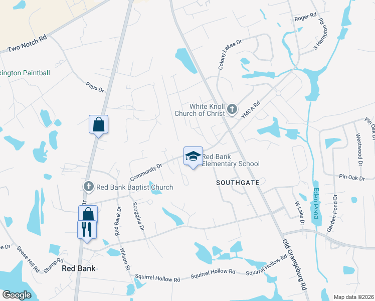 map of restaurants, bars, coffee shops, grocery stores, and more near 251 Community Drive in Lexington