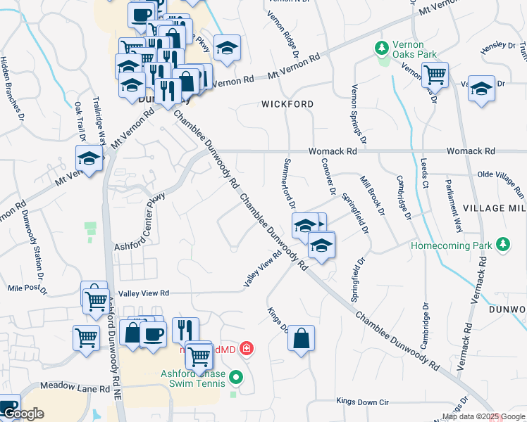 map of restaurants, bars, coffee shops, grocery stores, and more near 5231 Chamblee Dunwoody Road in Dunwoody