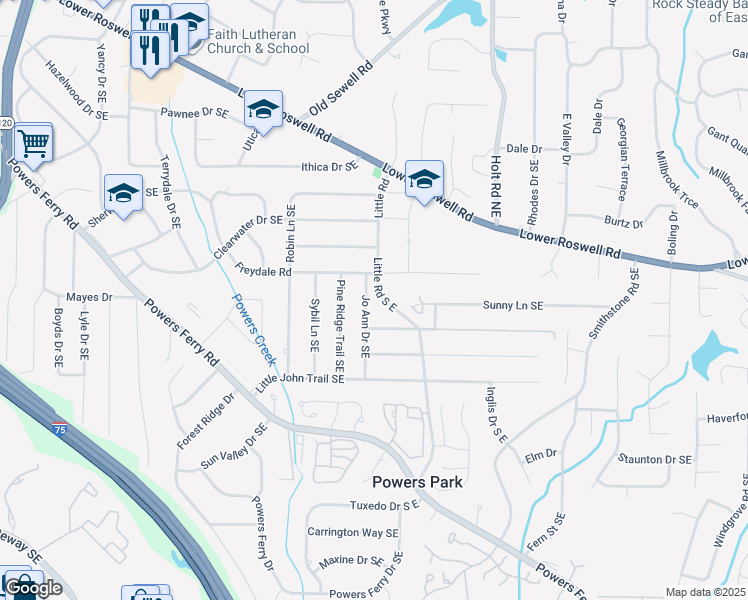 map of restaurants, bars, coffee shops, grocery stores, and more near 467 Jo Ann Dr SE in Marietta