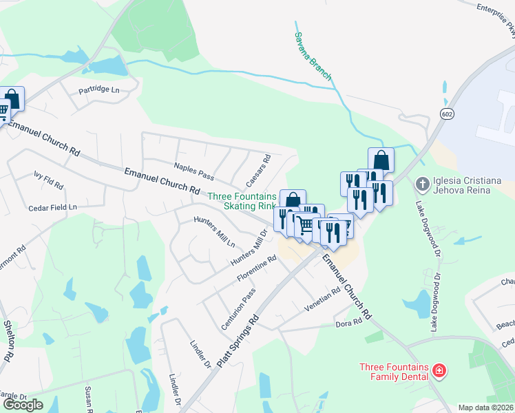 map of restaurants, bars, coffee shops, grocery stores, and more near 105 Villa Court in West Columbia