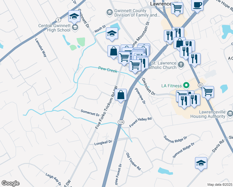 map of restaurants, bars, coffee shops, grocery stores, and more near 373 Stone Mountain Street in Lawrenceville