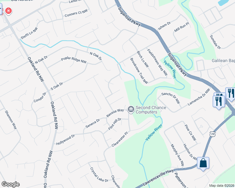 map of restaurants, bars, coffee shops, grocery stores, and more near 1888 Libby Lane in Lawrenceville