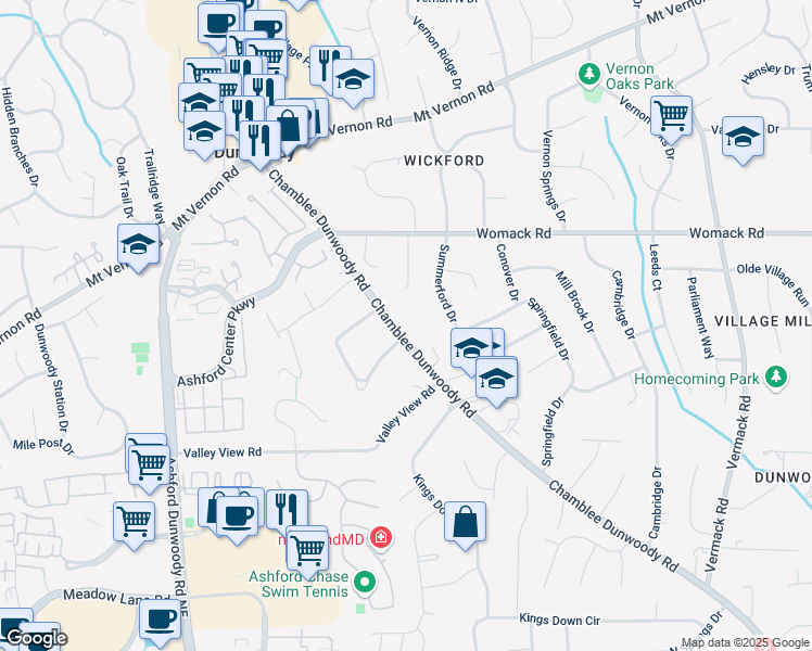 map of restaurants, bars, coffee shops, grocery stores, and more near 5231 Chamblee Dunwoody Road in Dunwoody
