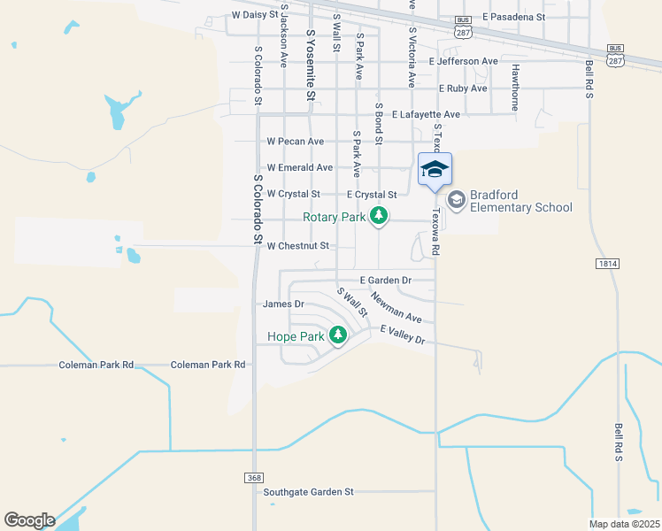 map of restaurants, bars, coffee shops, grocery stores, and more near 1008 South Wall Street in Iowa Park