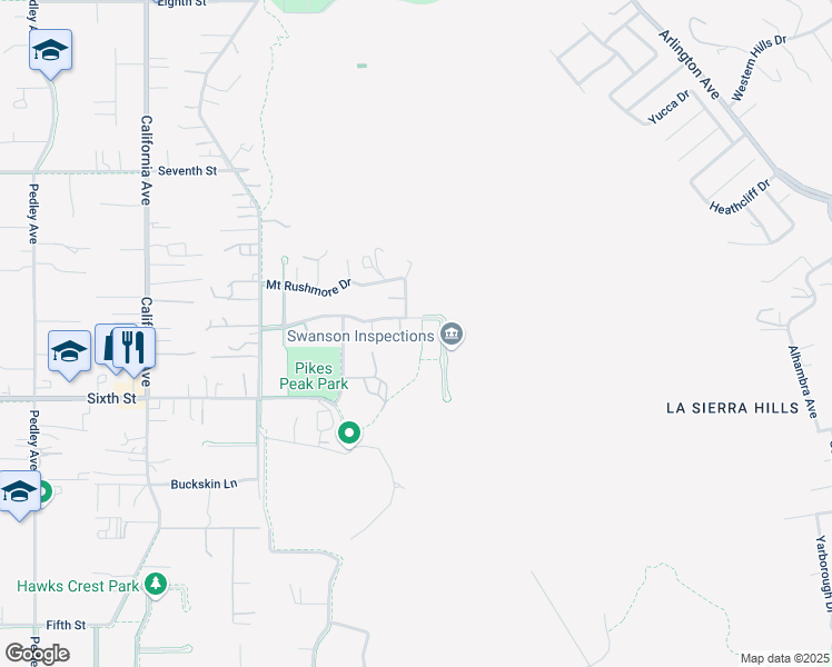 map of restaurants, bars, coffee shops, grocery stores, and more near 400 Mount Shasta Drive in Norco