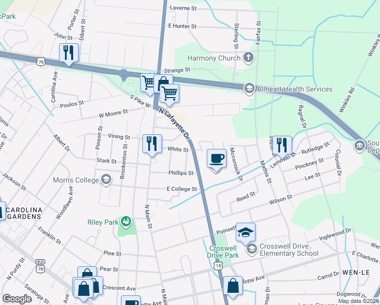 map of restaurants, bars, coffee shops, grocery stores, and more near 21 Shirer Street in Sumter