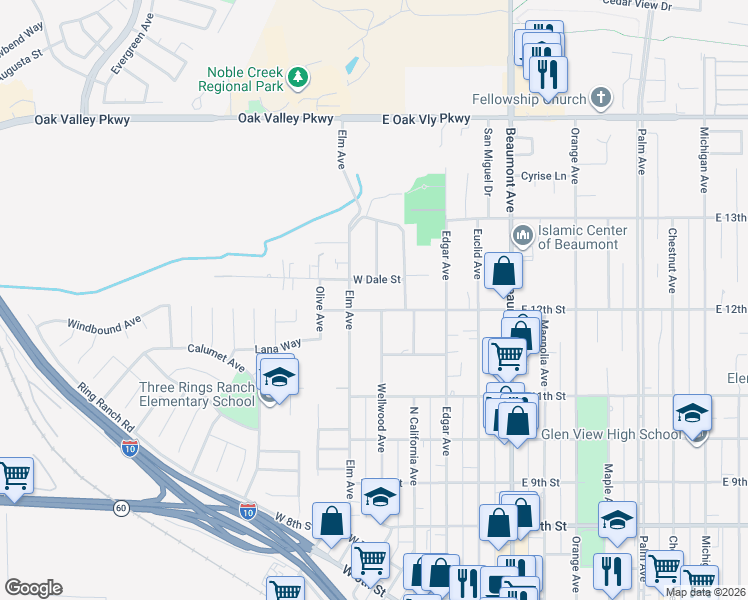 map of restaurants, bars, coffee shops, grocery stores, and more near 274 West 12th Street in Beaumont