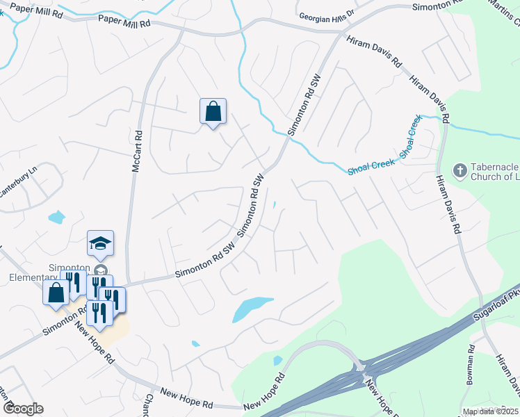 map of restaurants, bars, coffee shops, grocery stores, and more near 580 Simonton Crest Drive Southeast in Lawrenceville