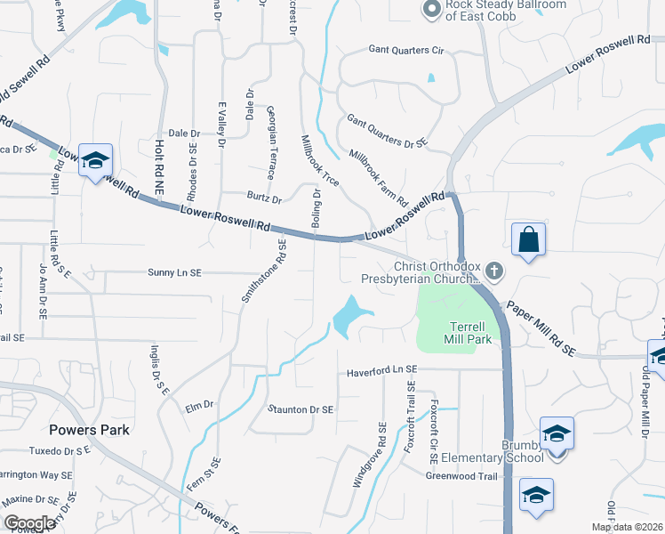 map of restaurants, bars, coffee shops, grocery stores, and more near 460 Berry Patch Lane in Marietta