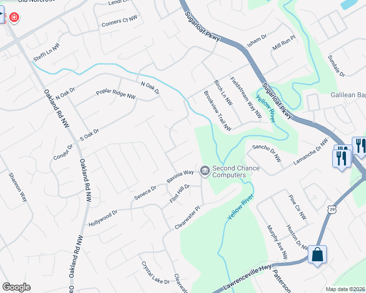 map of restaurants, bars, coffee shops, grocery stores, and more near 1888 Libby Lane in Lawrenceville