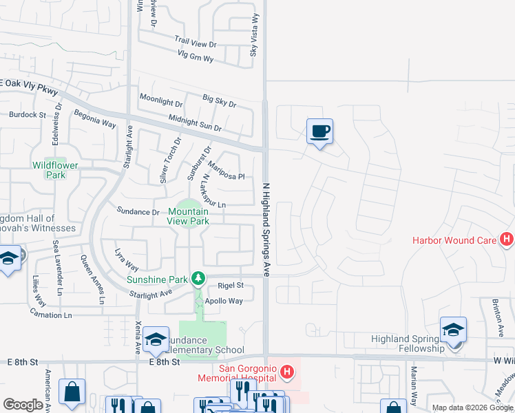 map of restaurants, bars, coffee shops, grocery stores, and more near 1202 Daisy Drive in Beaumont