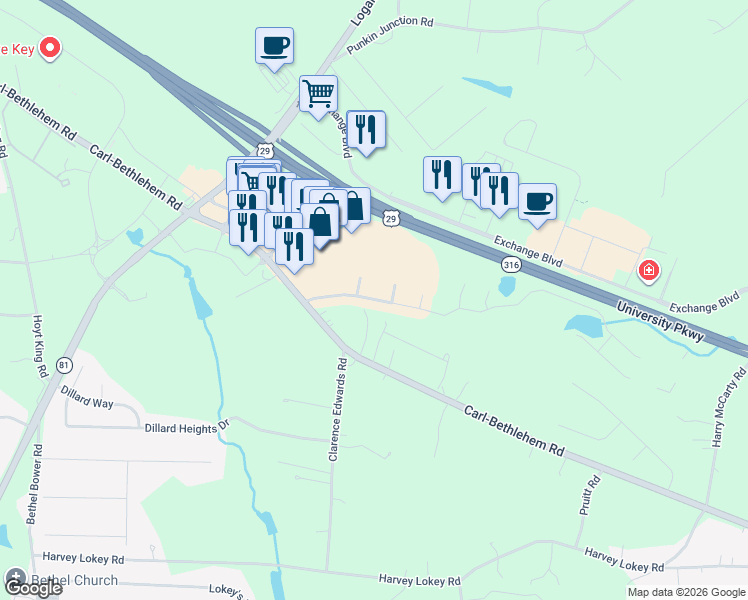 map of restaurants, bars, coffee shops, grocery stores, and more near 916 Barrow Crossing Boulevard in Bethlehem