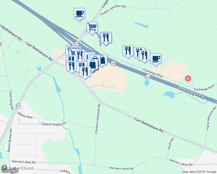 map of restaurants, bars, coffee shops, grocery stores, and more near 916 Barrow Crossing Boulevard in Bethlehem