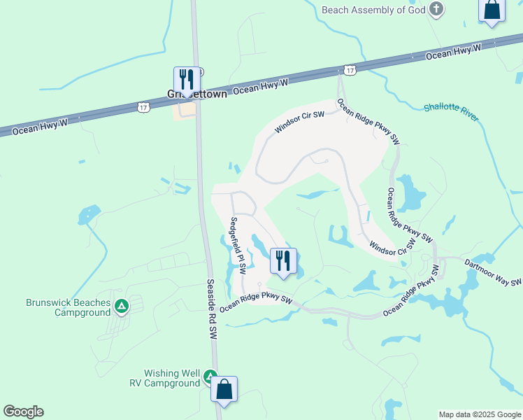 map of restaurants, bars, coffee shops, grocery stores, and more near 6996 Bloomsbury Court Southwest in Ocean Isle Beach