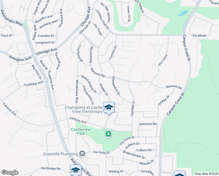 map of restaurants, bars, coffee shops, grocery stores, and more near 6109 Enfield Place in Riverside