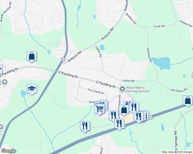 map of restaurants, bars, coffee shops, grocery stores, and more near 4257 East Paulding Drive in Dallas