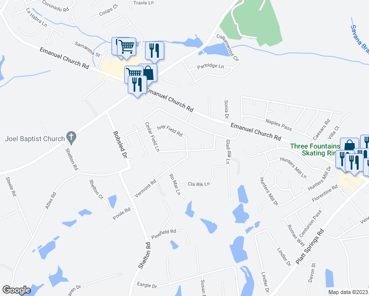 map of restaurants, bars, coffee shops, grocery stores, and more near 651 Cedar Field Lane in West Columbia