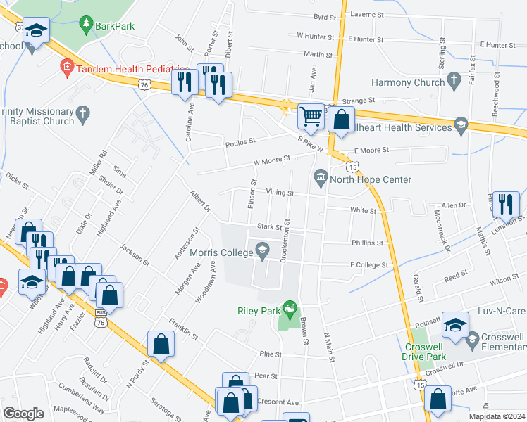 map of restaurants, bars, coffee shops, grocery stores, and more near 816 Legare Street in Sumter