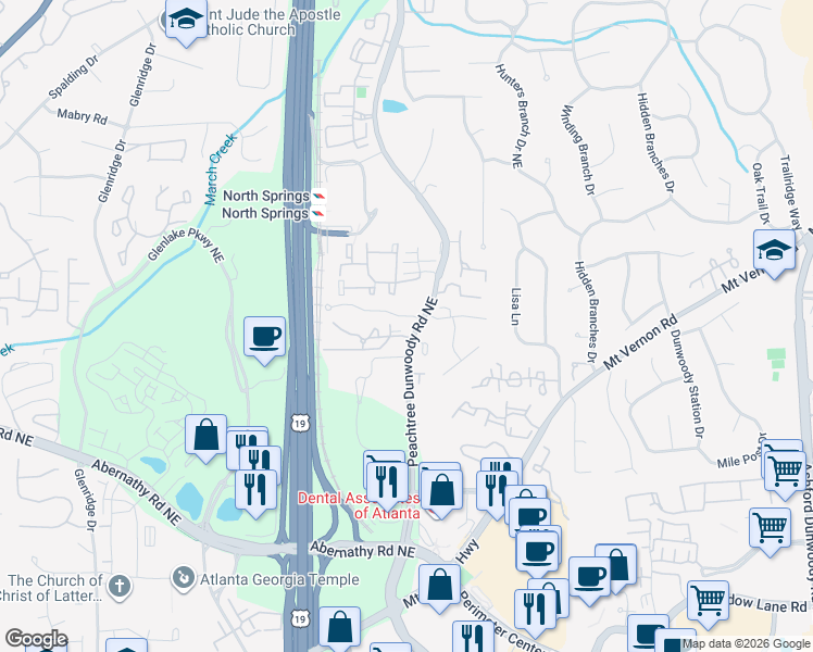 map of restaurants, bars, coffee shops, grocery stores, and more near 207 Abingdon Way Northeast in Atlanta