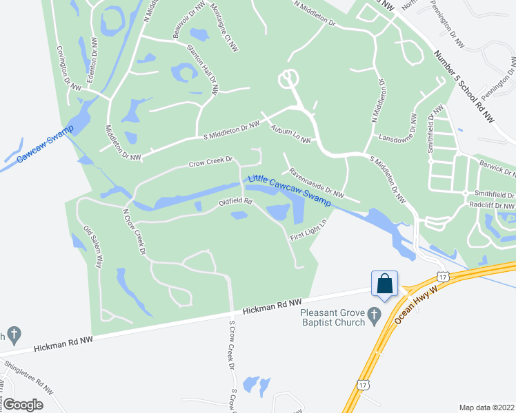 map of restaurants, bars, coffee shops, grocery stores, and more near 9189 Oldfield Road in Calabash